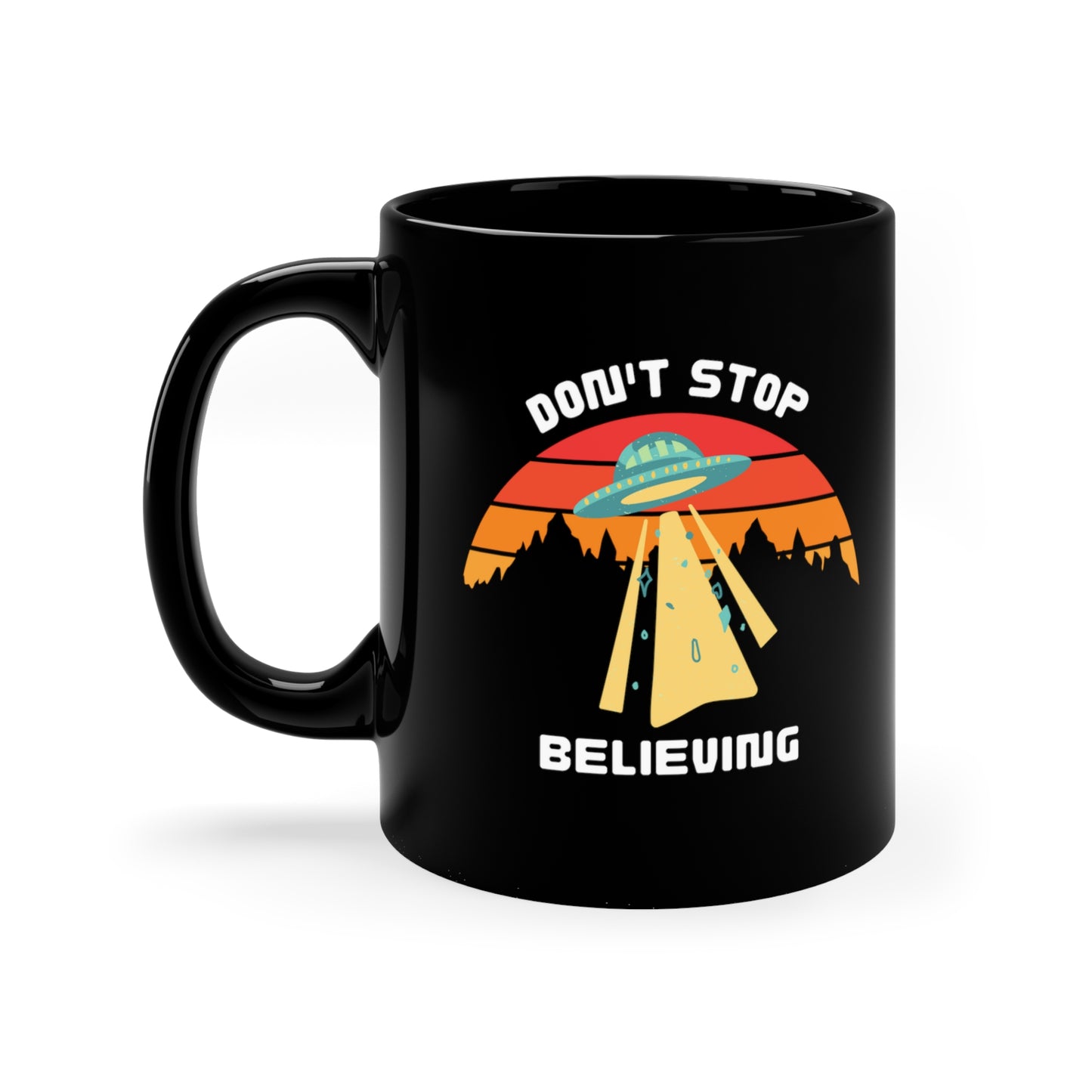 Alien Spaceship Black Coffee Mug | UFO Enthusiasts | Funny Conspiracy Theory Gift