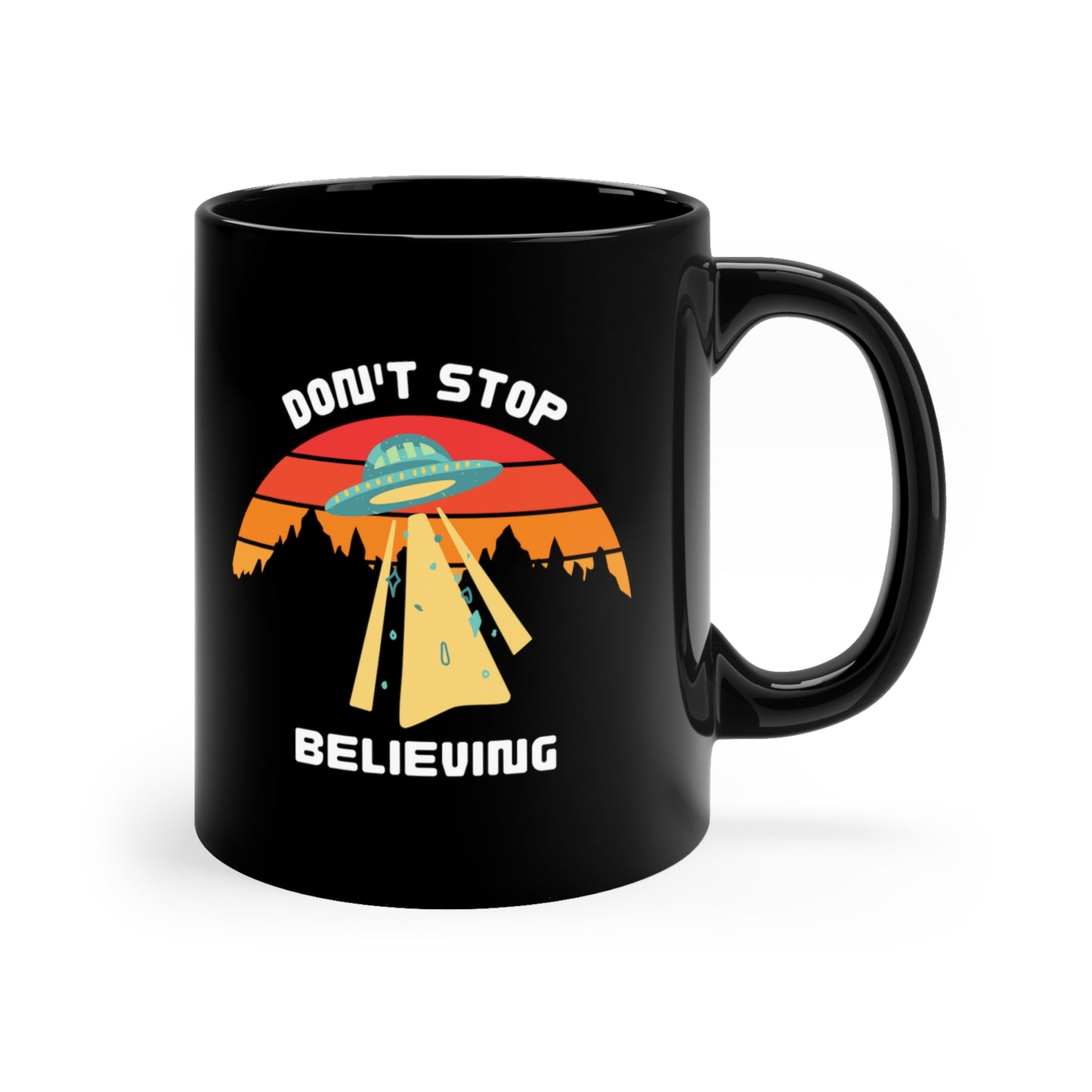 Alien Spaceship Black Coffee Mug | UFO Enthusiasts | Funny Conspiracy Theory Gift