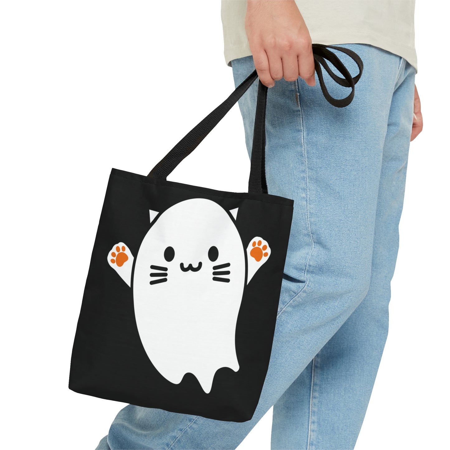 Ghost Cat Halloween Tote Bag | Kids Trick or Treat Candy Tote |