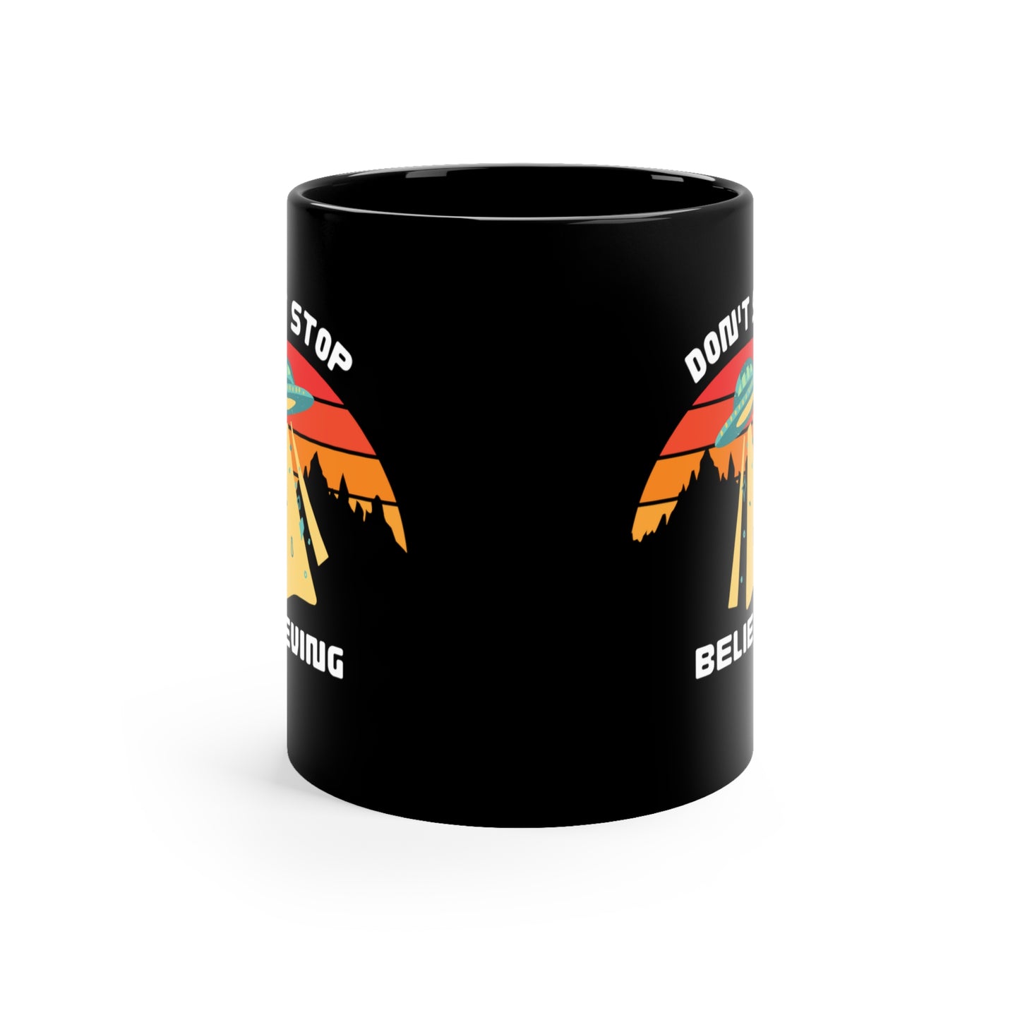 Alien Spaceship Black Coffee Mug | UFO Enthusiasts | Funny Conspiracy Theory Gift
