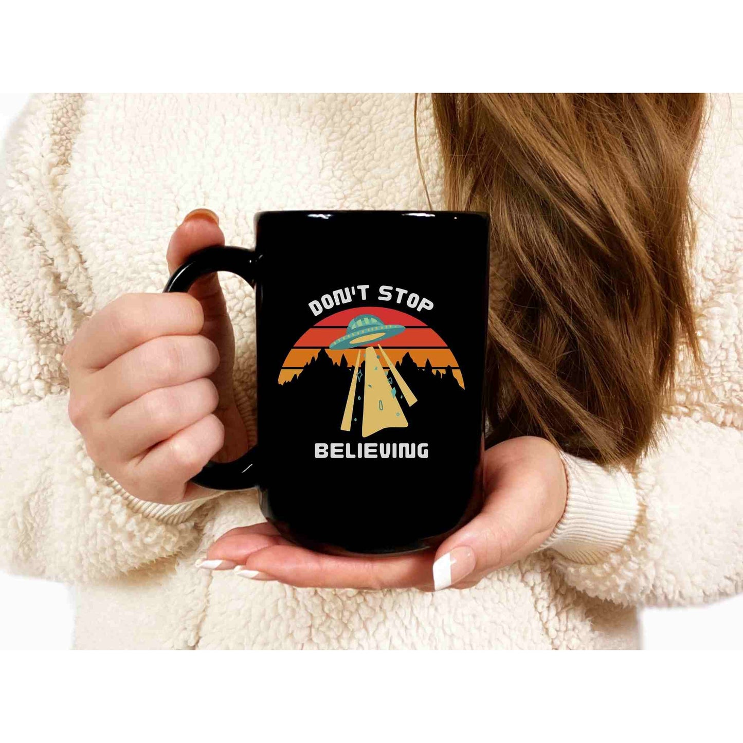 Alien Spaceship Black Coffee Mug | UFO Enthusiasts | Funny Conspiracy Theory Gift