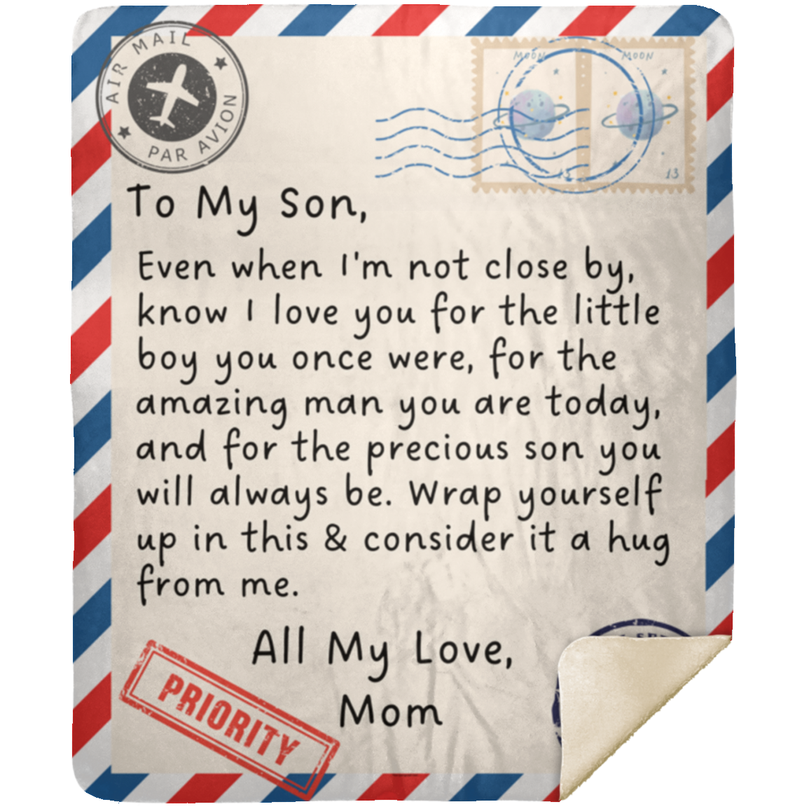 To My Son - Airmail Love Mom Premium Mink Sherpa Blanket 50x60