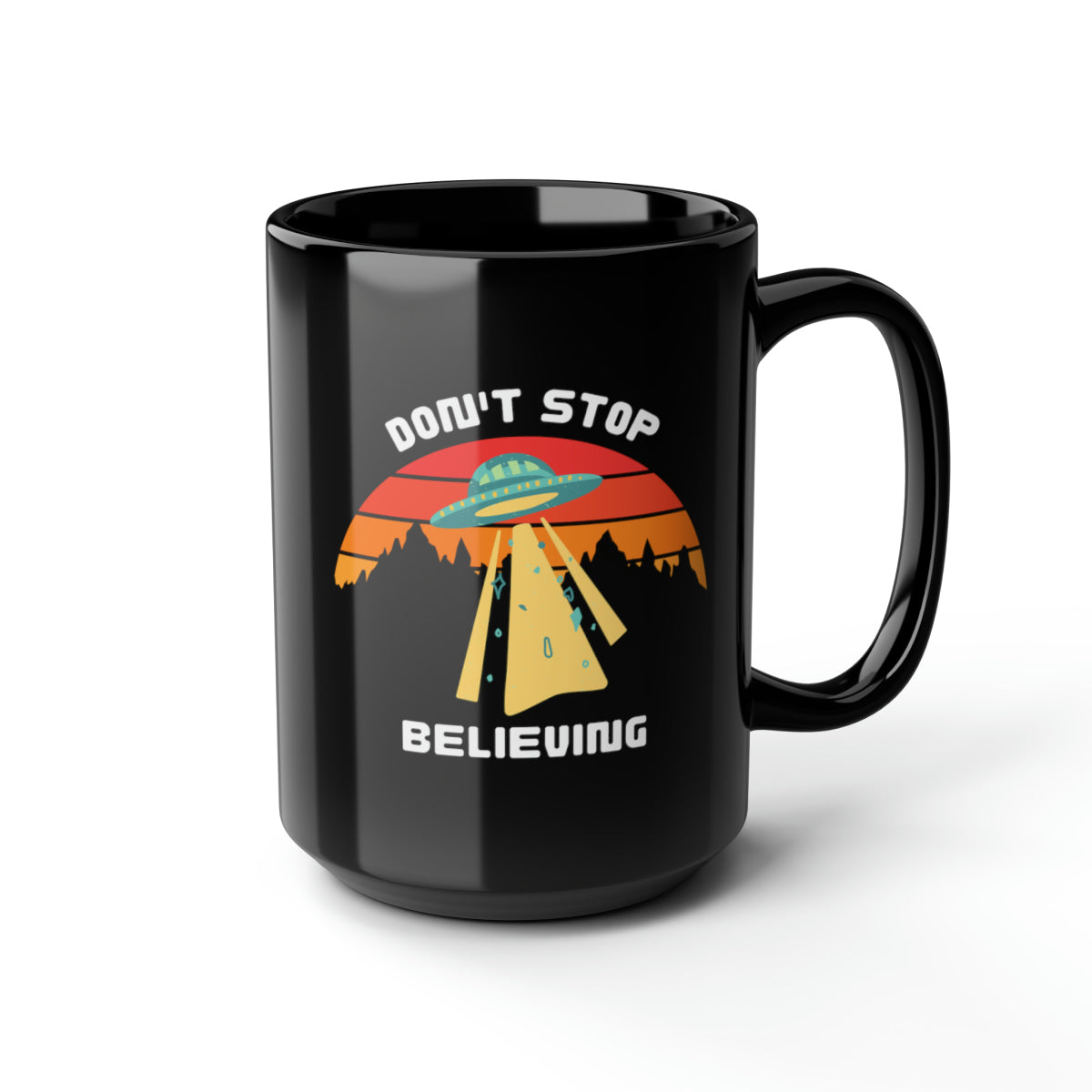 Alien Spaceship Black Coffee Mug | UFO Enthusiasts | Funny Conspiracy Theory Gift