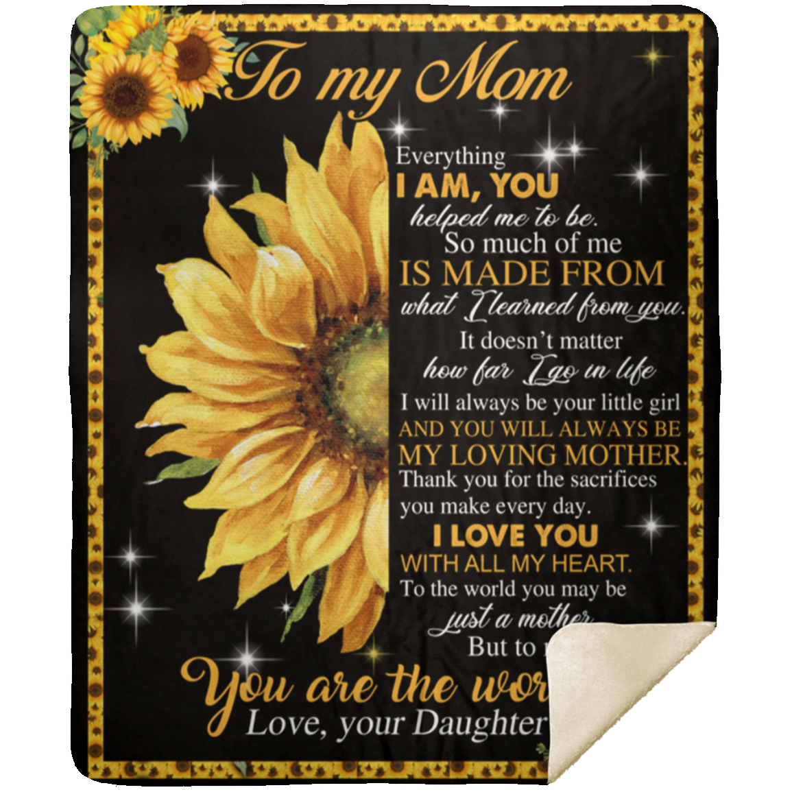 Sunflower To My Mom - From Daughter Premium Mink Sherpa Blanket 50x60