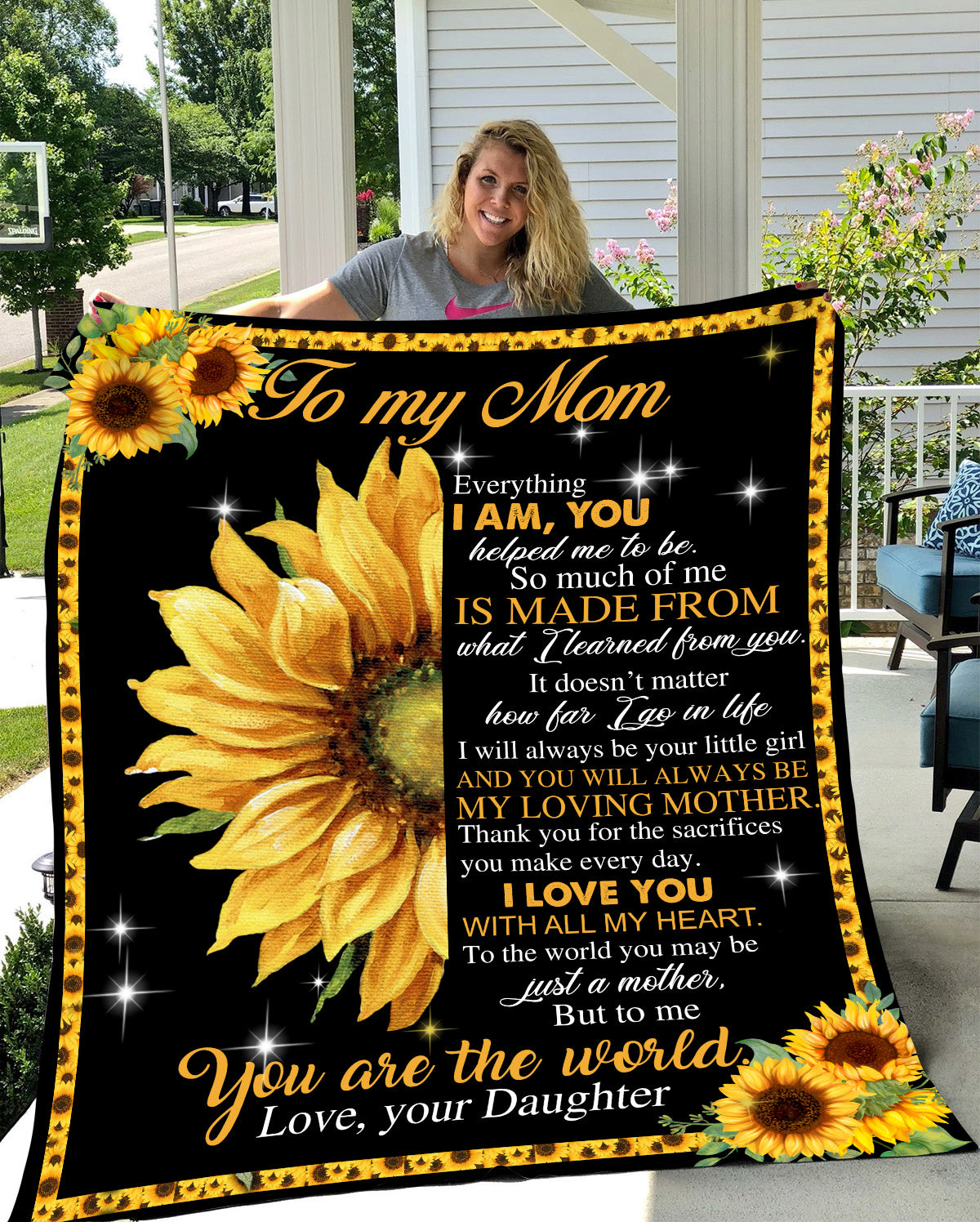 Sunflower To My Mom - From Daughter Premium Mink Sherpa Blanket 50x60
