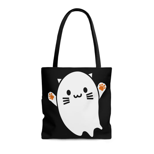 Ghost Cat Halloween Tote Bag | Kids Trick or Treat Candy Tote |