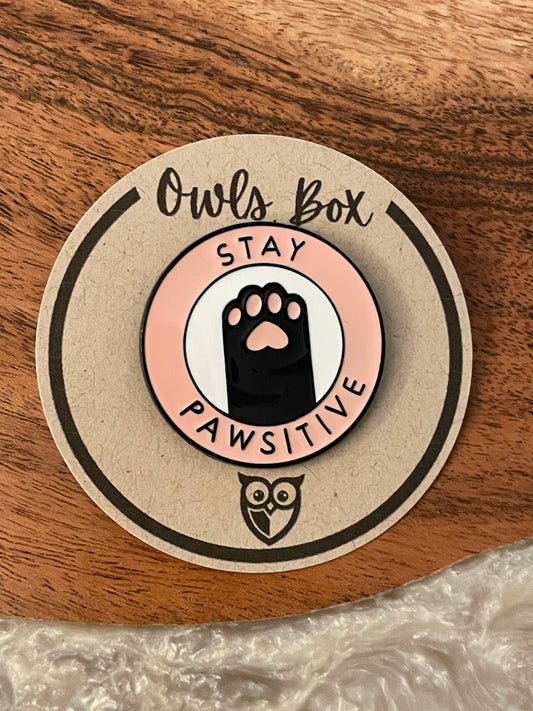 Stay Positive Enamel Pin, Stay Pawsitive Cute Cat Pin, Black Cat Backpack Pin