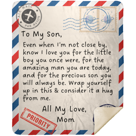 To My Son - Airmail Love Mom Premium Mink Sherpa Blanket 50x60