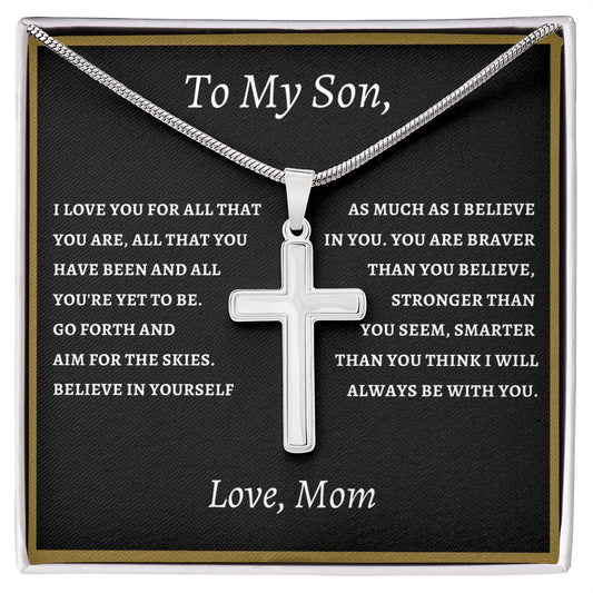 To My Son Cross Necklace | Gift from Mom | Stainless Steel Snake Chain